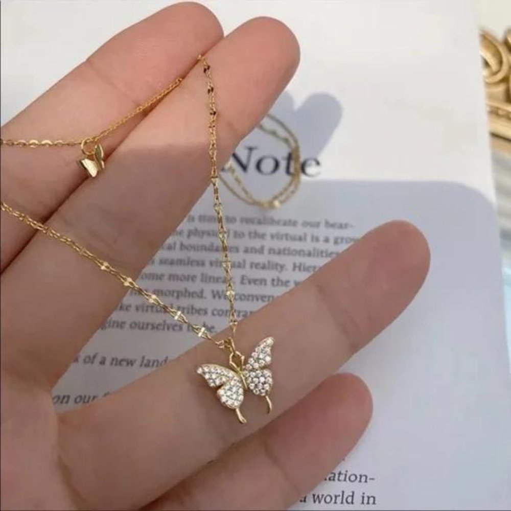 BUTTERFLY 18K ROSE GOLD NECKLACE, NICE NECKLACE, CUTE NECKLACE - Picture 2 of 4